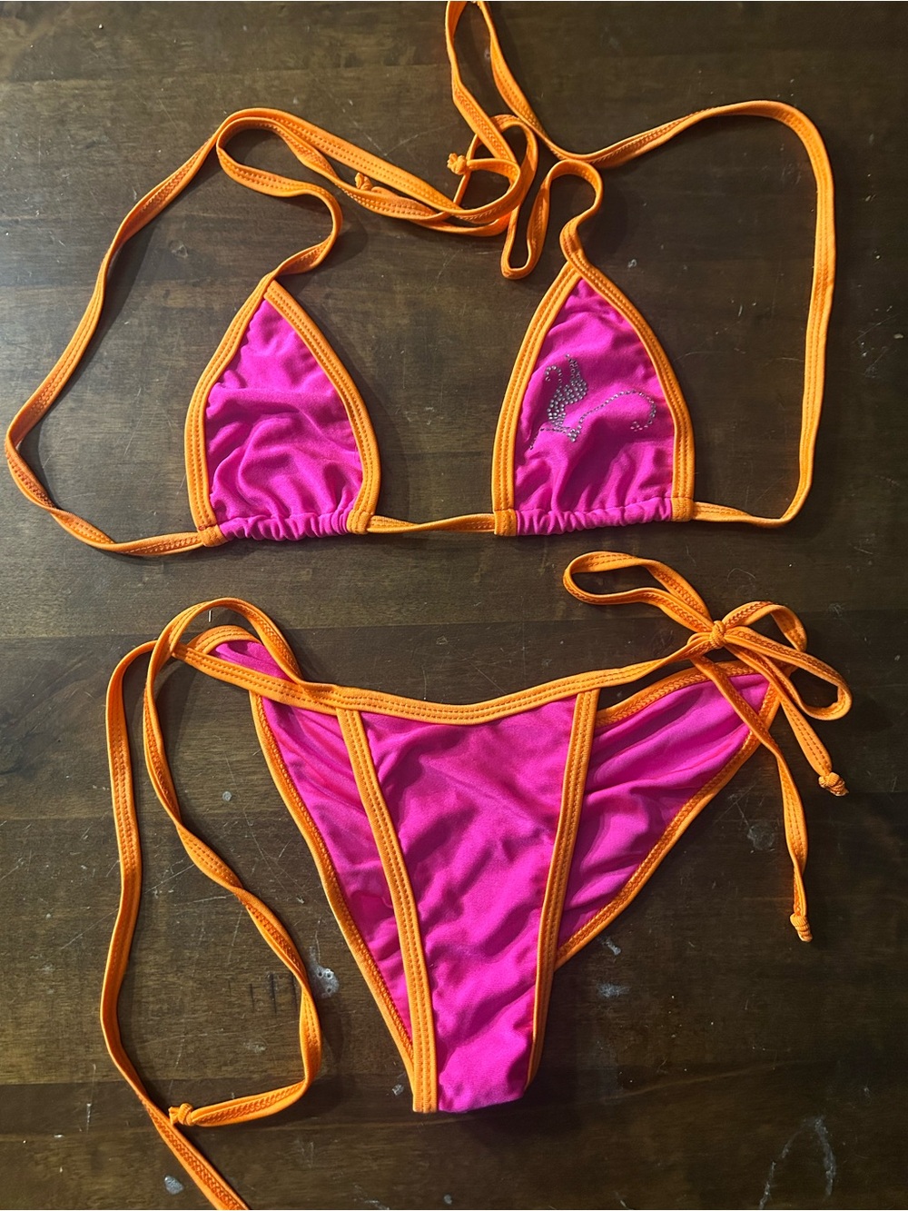 NWOT Skimpy Retro Cloris Murphy Tri-Top Tie-Side Scrunchy Butt Bottom Bikini Set